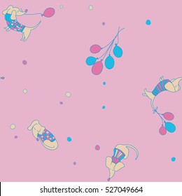 Vector dachshund dog and flying balloons seamless pattern. Print for fabric, wrapping paper or wallpaper. Celebration vintage pattern.
Vector dogs pattern.