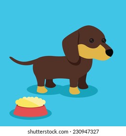 Vector Dachshund Flat Illustration Isolated on Blue Background.