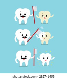 Vector of Dad helping brushing their son tooth concept Health care, healthy white teeth family
