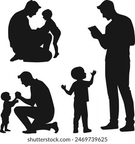 Vector papá e hijo ilustración de silueta