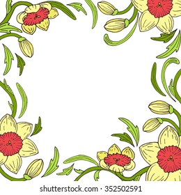 Vector daffodil flowers frame illustration, victorian style design