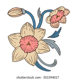 Vector daffodil flowers illustration, victorian style design