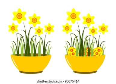 vector daffodils in bowl on white background