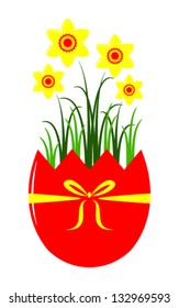 vector daffodils in egg pot isolated on white background