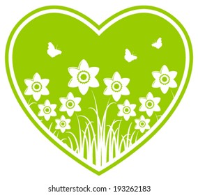 vector daffodils in heart isolated on white background
