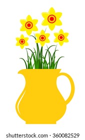 vector daffodils in pitcher isolated on white background