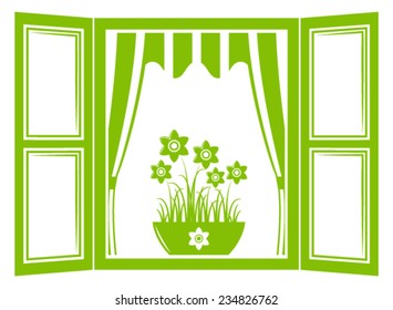 vector daffodils in the window isolated on white background