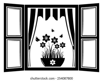 vector daffodils in the window isolated on white background