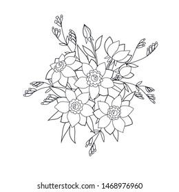 vector dahlia garden flowers bouquet coloring book illustration