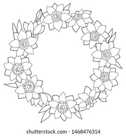 vector dahlia garden flowers wreath coloring book illustration