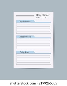 Vector daily planner print template. Pages for effective planning. Sheets of paper. Vector illustration design
