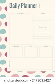 Vector daily planner template with place for notes, goals and to do list with abstract pattern