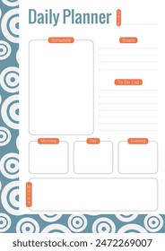 Vector daily planner template with place for schedule, notes, goals and to do list with abstract circles pattern