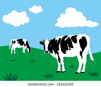 Vector of dairy cattle in grassland