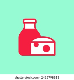 Vector dairy products icon. Milk bottle and cheese symbol illustration. Flat healthy food pictogram. Simple food sign template