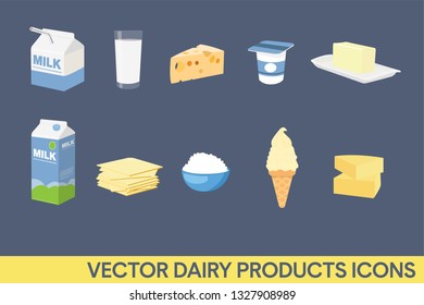 Vector Dairy Products Icon Set. Vector Illustration.