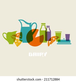 Vector dairy products - milk, cheese icons set. Food sign. Illustration for print, web