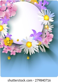 vector daisies, buttercups, bluebells, hydrangea bouquet of summer flowers for greeting cards, banners, greeting cards, wedding invitations, brochures, business cards, flyers