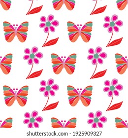 Vector daisy and butterfly seamless pattern background. Perfect for fabric, scrapbooking, wrapping paper, wallpaper and other design projects. 