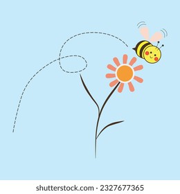 Vector Daisy flower with cute bee cartoon and heart isolated on white background vector illustration premium design vector eps10