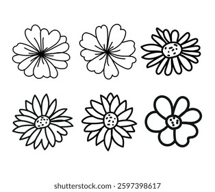 Vector daisy and wildflower flowers icon, illustration thin line image, Botanical lines art flower, Minimalist contour drawing of flower. 