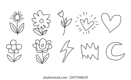 Vector daisy and wildflower flowers icon, illustration thin line image, Botanical lines art flower, Minimalist contour drawing of flower. 