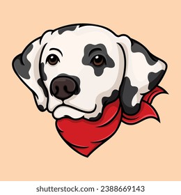 vector of a dalmatian dog wearing a red bandana.