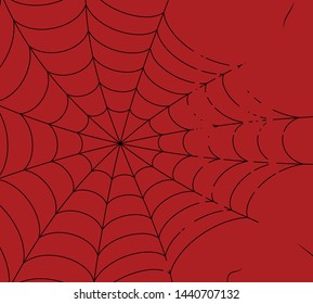 Vector damaged Spider, web, Cobweb on Red background.