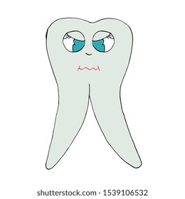 Vector damaged tooth isolated on white. Toothache, tooth decay. Cartoon medical illustration