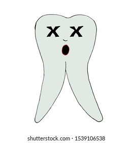 Vector damaged tooth isolated on white. Toothache, tooth decay. Cartoon medical illustration