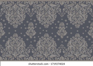Vector Damask Border Element And Page Decoration. Classical Luxury Border Decoration Pattern. Seamless Texture For Textile, Wrapping Etc. Vintage Exquisite Floral Baroque Template