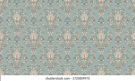 Elemento de borde de damasco vectorial y decoración de página. Patrón clásico de decoración de borde de lujo. Textura sin foco para textil, envoltura, etc. Exquisito patrón barroco floral vintage