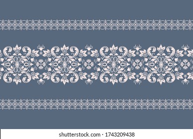 Vector Damask Border Element And Page Decoration. Classical Luxury Border Decoration Pattern. Seamless Texture For Textile, Wrapping Etc. Vintage Exquisite Floral Baroque Template
