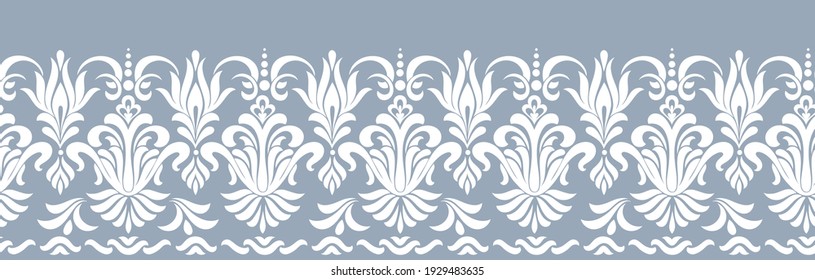 Vector damask border element and page decoration. Classical luxury border decoration pattern. Seamless texture for textile, wrapping etc. Vintage exquisite floral baroque template