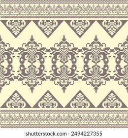 Vector damask border element and page decoration. Classical luxury border decoration pattern. Seamless texture for textile, wrapping etc. Vintage exquisite floral baroque template