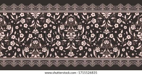 Vector damask\
border element and page decoration. Classical luxury border\
decoration pattern. Seamless texture for textile, wrapping etc.\
Vintage exquisite floral baroque\
template