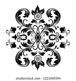 Vector damask element. Isolated damask central illistration. Classical luxury old fashioned damask ornament, royal victorian texture for wallpapers, textile, wrapping