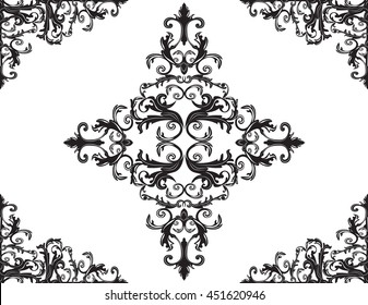 Vector damask floral ornament. Elegant luxury texture for textile, fabrics or wallpapers backgrounds. Black color