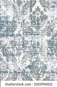 vector damask grunge  pattern colors are duck egg blue and beige, white 