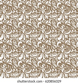 Vector damask lace doodle ornament. Delicate intricate decorated for wedding ceremonies, anniversary, party, events. Duotone on beige background.