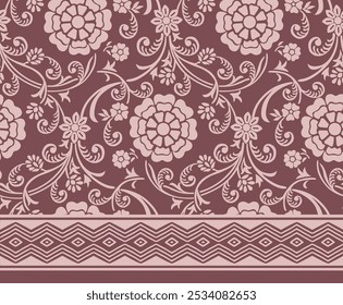 VETOR DAMASK MARIGOLD FLORAL SEM COSTURA JARDIM BOTÂNICO COM DESIGN ESPIRAL DE FIO COM BORDA SEM COSTURA NO ARQUIVO VETORIAL.