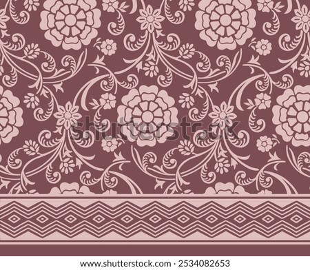 VECTOR DAMASK MARIGOLD FLORAL SEAMLESS BOTANIC GARDEN WITH TWINE SPIRAL DESIGN WITH SEAMLESS BORDER IN VECTOR FILE.