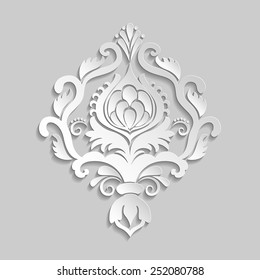 Vector damask ornamental element. Elegant floral abstract element for design. Perfect for invitations, cards etc.