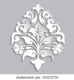 Vector damask ornamental element. Elegant floral abstract element for design. Perfect for invitations, cards etc.