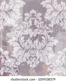 Vector damask pattern element. Classic luxury ornament on grunge background. Royal Victorian texture for wallpapers, textile, fabric, wrapping. Exquisite floral baroque templates