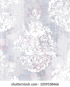 Vector damask pattern element. Classical luxury old fashioned ornament grunge background. Royal Victorian texture for wallpapers, textile, fabric, wrapping. Exquisite floral baroque templates