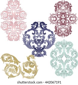 Vector damask pattern elements set. Exquisite Baroque elements template. Classical luxury fashioned damask ornament, Royal Victorian ornament for wallpapers, textile, wrapping