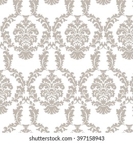 Vector damask pattern ornament. Elegant luxury texture for wallpapers, fabrics or texture backgrounds.  Exquisite floral baroque elements. Taupe color
