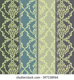 Vector damask pattern ornament set. Elegant luxury texture for wallpapers, fabrics or texture backgrounds.  Exquisite floral baroque elements. Trendy colors