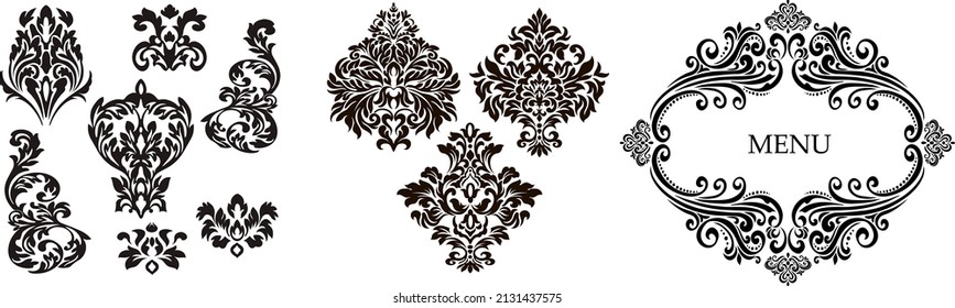 vector damask patterns for greeting cards and wedding invitations.